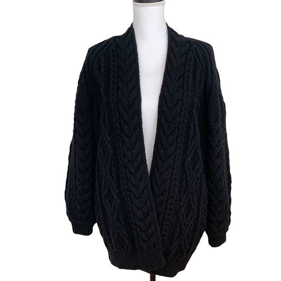 Maje Mouffle Wool Cable Knit Chunky Black Long Cardigan - Picture 3 of 16